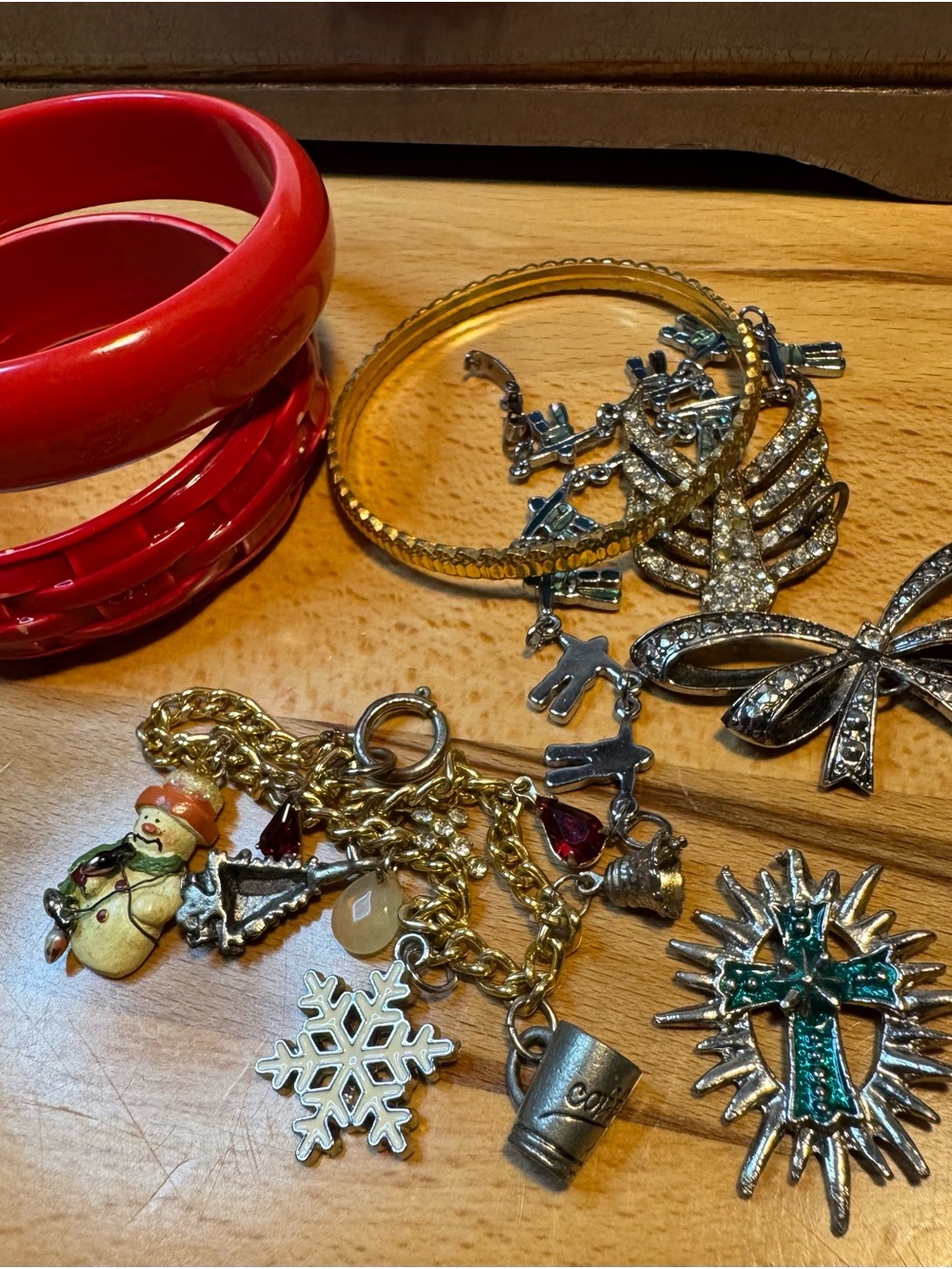 Costume Jewelry Charm Bracelet and Bangle Set